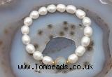 CFB925 9mm - 10mm rice white freshwater pearl & serpentine jasper stretchy bracelet