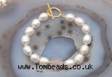 CFB933 Hand-knotted 9mm - 10mm rice white freshwater pearl & rose quartz bracelet