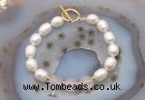 CFB934 Hand-knotted 9mm - 10mm rice white freshwater pearl & rose quartz bracelet