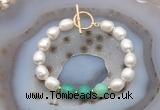 CFB973 Hand-knotted 9mm - 10mm rice white freshwater pearl & grass agate bracelet