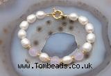 CFB985 Hand-knotted 9mm - 10mm rice white freshwater pearl & candy jade bracelet