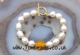 CFB986 Hand-knotted 9mm - 10mm rice white freshwater pearl & candy jade bracelet