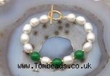 CFB994 Hand-knotted 9mm - 10mm rice white freshwater pearl & candy jade bracelet