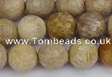 CFC231 15.5 inches 10mm faceted round fossil coral beads