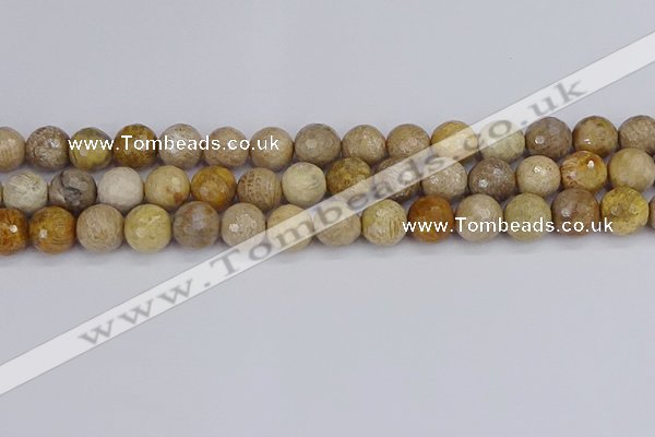 CFC231 15.5 inches 10mm faceted round fossil coral beads