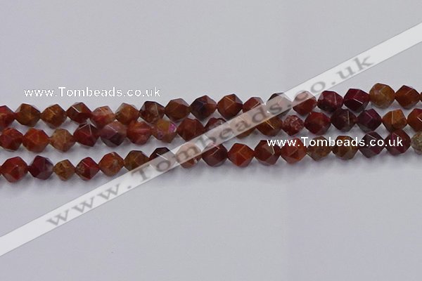 CFC307 15.5 inches 8mm faceted nuggets dyed coral jade beads