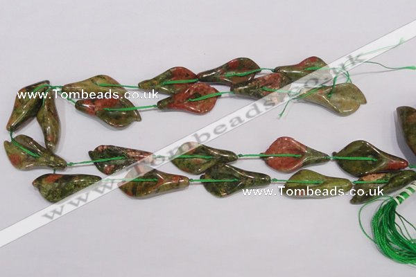 CFG07 15.5 inches 18*38mm carved trumpet flower unakite gemstone beads