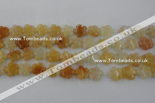 CFG1000 15.5 inches 16mm carved flower yellow jade beads