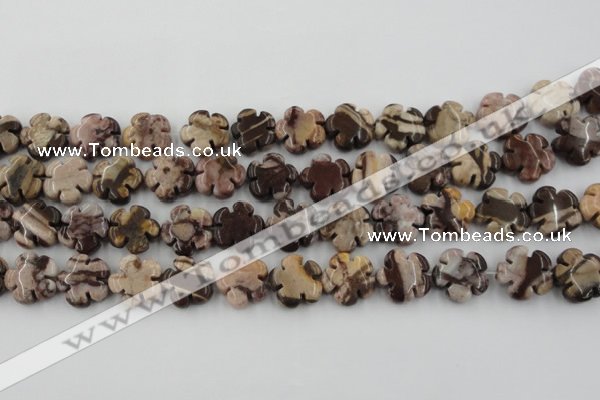 CFG1002 15.5 inches 16mm carved flower zebra jasper beads