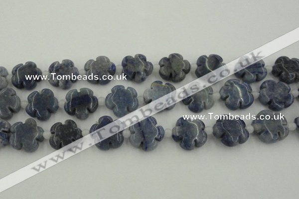 CFG1023 15.5 inches 16mm carved flower blue aventurine beads