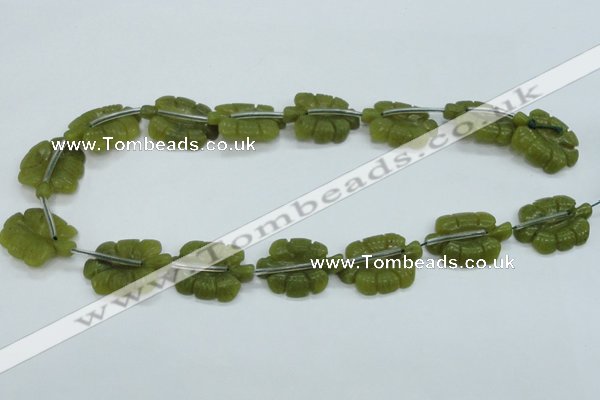 CFG11 15.5 inches 20*28mm carved leaf Korean jade beads