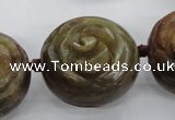 CFG1144 15.5 inches 30mm carved flower flower jade beads