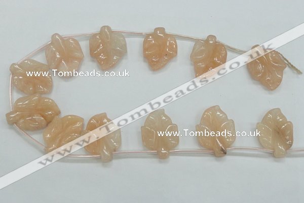 CFG14 15.5 inches 20*26mm carved leaf pink aventurine jade beads