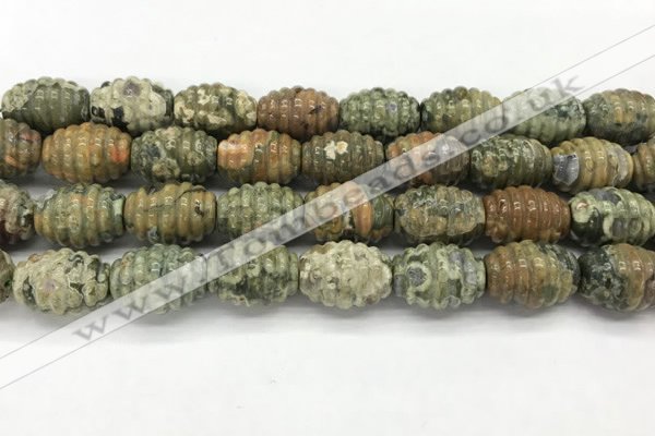 CFG1509 15.5 inches 15*20mm carved rice rhyolite gemstone beads