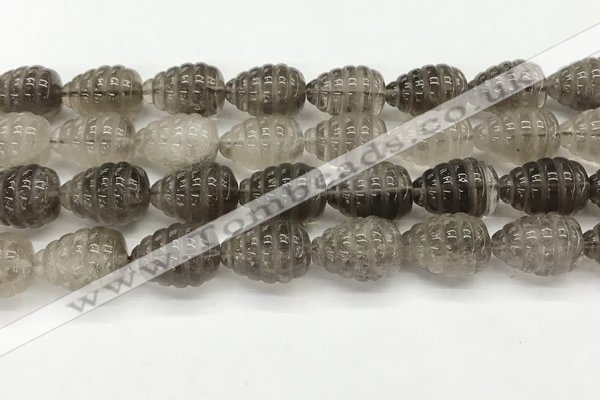 CFG1515 15.5 inches 15*20mm carved teardrop smoky quartz beads