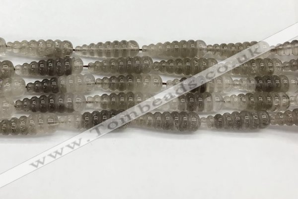 CFG1525 15.5 inches 10*35mm carved teardrop smoky quartz beads