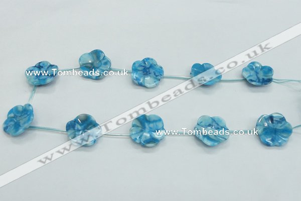 CFG18 15.5 inches 24mm carved flower blue crazy lace agate beads