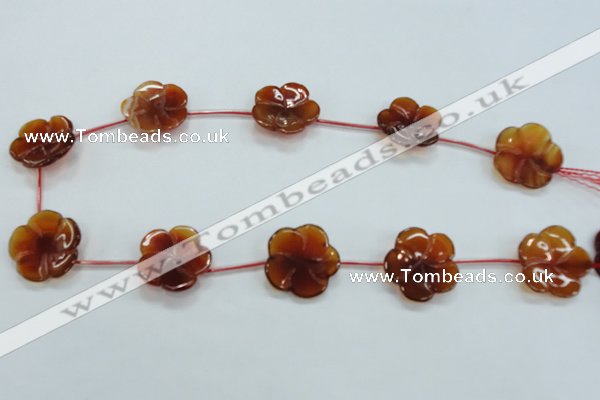 CFG19 15.5 inches 24mm carved flower natural red agate beads