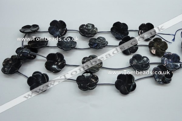 CFG201 15.5 inches 24mm carved flower blue dumortierite beads
