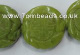 CFG203 15.5 inches 31mm carved coin Korean jade gemstone beads