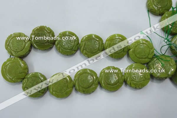 CFG203 15.5 inches 31mm carved coin Korean jade gemstone beads