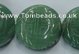 CFG204 15.5 inches 31mm carved coin green aventurine jade beads