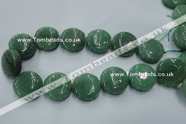 CFG204 15.5 inches 31mm carved coin green aventurine jade beads