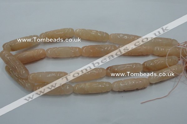 CFG209 15.5 inches 12*40mm carved rice pink aventurine jade beads