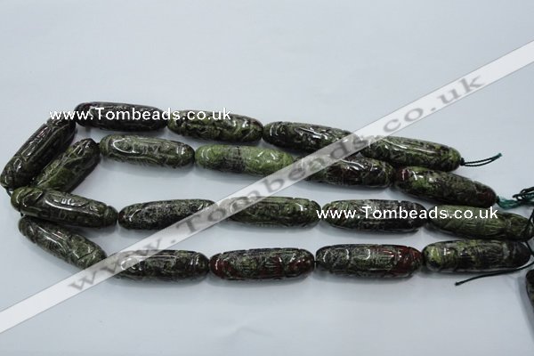 CFG210 15.5 inches 12*40mm carved rice dragon blood jasper beads