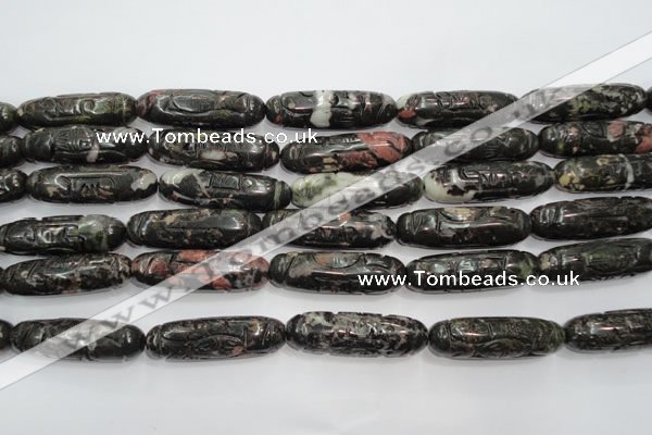 CFG211 15.5 inches 12*40mm carved rice plum blossom jade beads