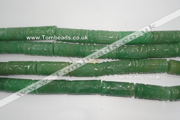 CFG213 15.5 inches 14*31mm carved column green aventurine jade beads