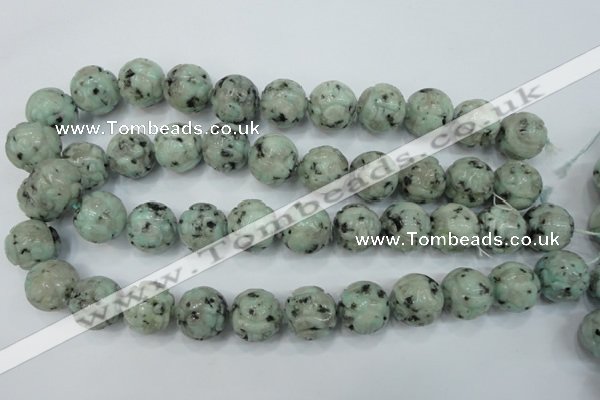 CFG214 15.5 inches 18mm carved round sesame jasper beads