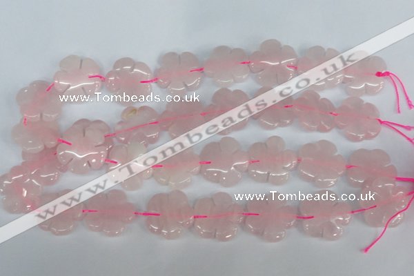 CFG219 15.5 inches 24mm carved flower rose quartz beads