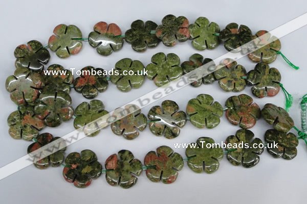 CFG221 15.5 inches 24mm carved flower unakite gemstone beads
