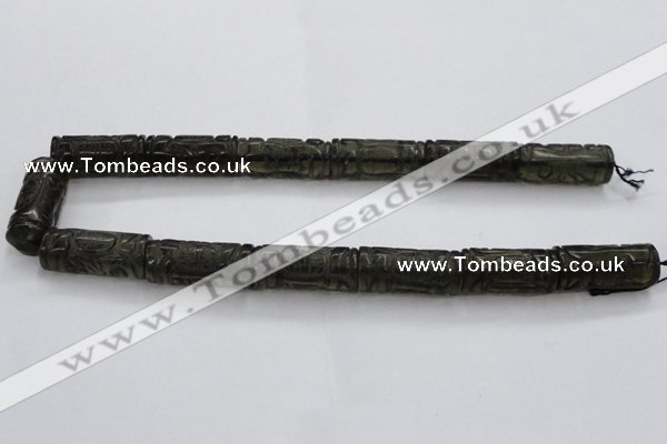 CFG223 15.5 inches 14*31mm carved column smoky quartz beads