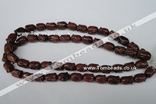 CFG236 15.5 inches 10*15mm carved flower mahogany obsidian beads