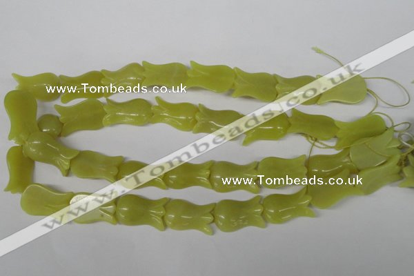 CFG240 15.5 inches 15*25mm carved flower olive jade gemstone beads