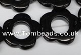 CFG260 15.5 inches 25mm carved flower black agate gemstone beads