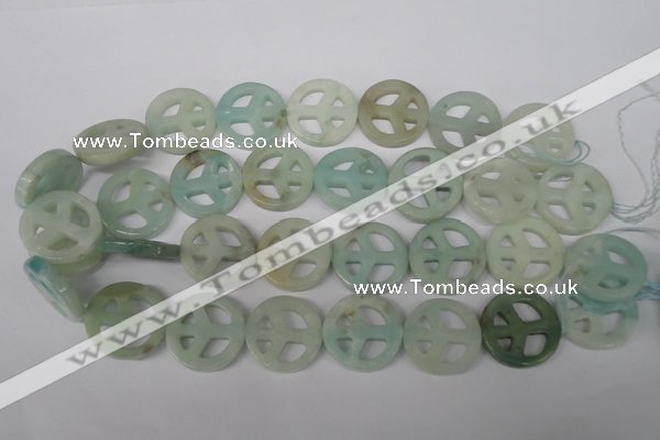 CFG265 15.5 inches 25mm carved coin amazonite gemstone beads