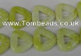 CFG275 15.5 inches 15*15mm carved triangle lemon jade beads