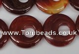 CFG277 15.5 inches 25mm carved donut red agate beads