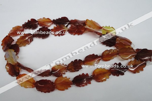 CFG279 15.5 inches 16*24mm carved leaf red agate beads