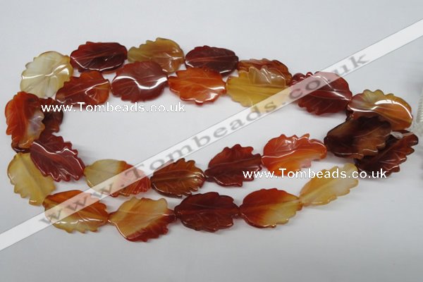 CFG280 15.5 inches 20*30mm carved leaf red agate beads