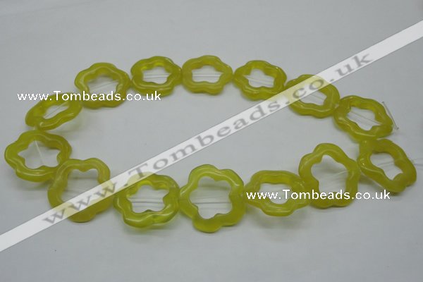 CFG33 15.5 inches 30mm carved flower lemon jade gemstone beads