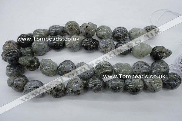 CFG344 15.5 inches 18*22mm carved skull moss quartz beads