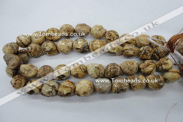 CFG347 15.5 inches 18*19mm carved skull picture jasper beads