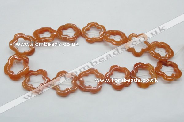 CFG35 15.5 inches 30mm carved flower red aventurine jade beads