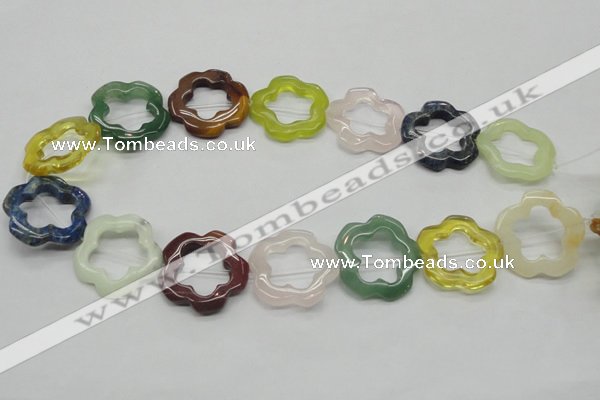 CFG37 15.5 inches 30mm carved flower colorful gemstone beads