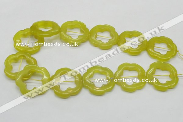 CFG38 15.5 inches 35mm carved flower lemon jade gemstone beads