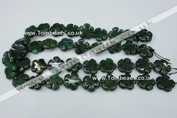 CFG452 15.5 inches 20mm carved flower green iron stone beads